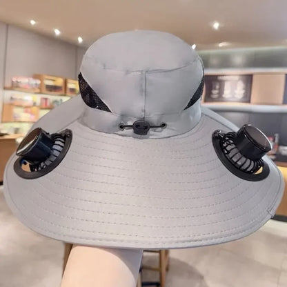 Men’s Quick-Dry Bucket Hat – Large Sun Hat with USB Rechargeable Solar Fan for Hiking, Camping & Fishing