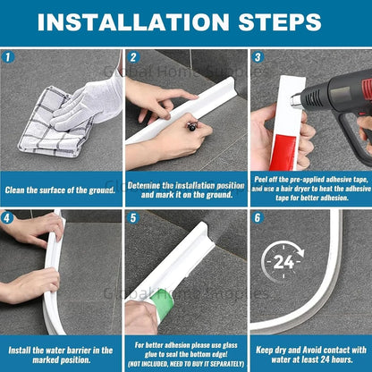 Upgraded 4” / 10cm Collapsible Shower Threshold Water Dam – Bathroom Barrier for Dry & Wet Separation