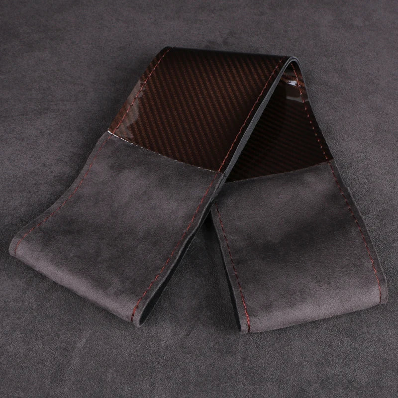 Dual-Tone Carbon Suede Steering Wheel Cover — Non-Slip, Soft Comfort, Universal Fit for Round & D-Type Wheels