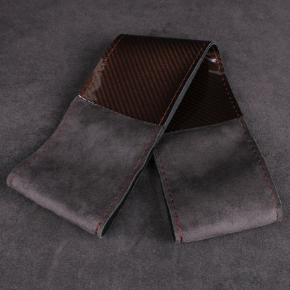 Dual-Tone Carbon Suede Steering Wheel Cover — Non-Slip, Soft Comfort, Universal Fit for Round & D-Type Wheels
