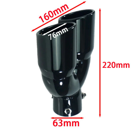 Universal 63mm Double-Barrel Car Exhaust Tip — Black Titanium Stainless Steel Tail Pipe Muffler Outlet, Auto Accessories
