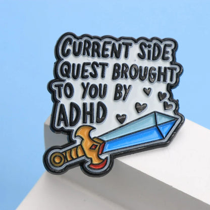 ADHD Side Quest Sword Enamel Pin – Cartoon Lapel Badge for Backpacks & DIY Gifts