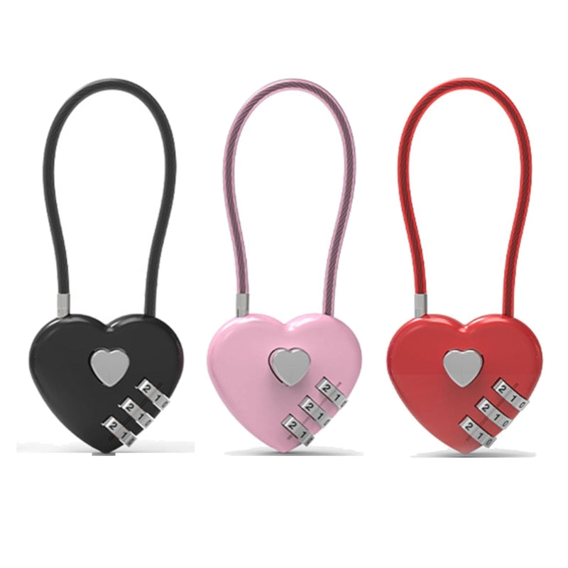 Love-Shaped Heart Code Padlock – Wedding Gift with Password Lock, Long Wire Rope for Trolley Case & Security