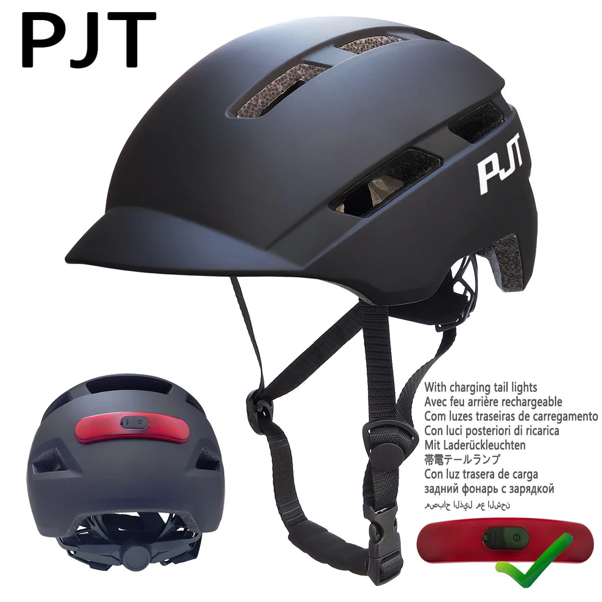 PJT New Cycling Helmet - In-Mold Mountain & Road Bike Helmet with USB Rechargeable Tail Light, Sports Safety MTB Helmet