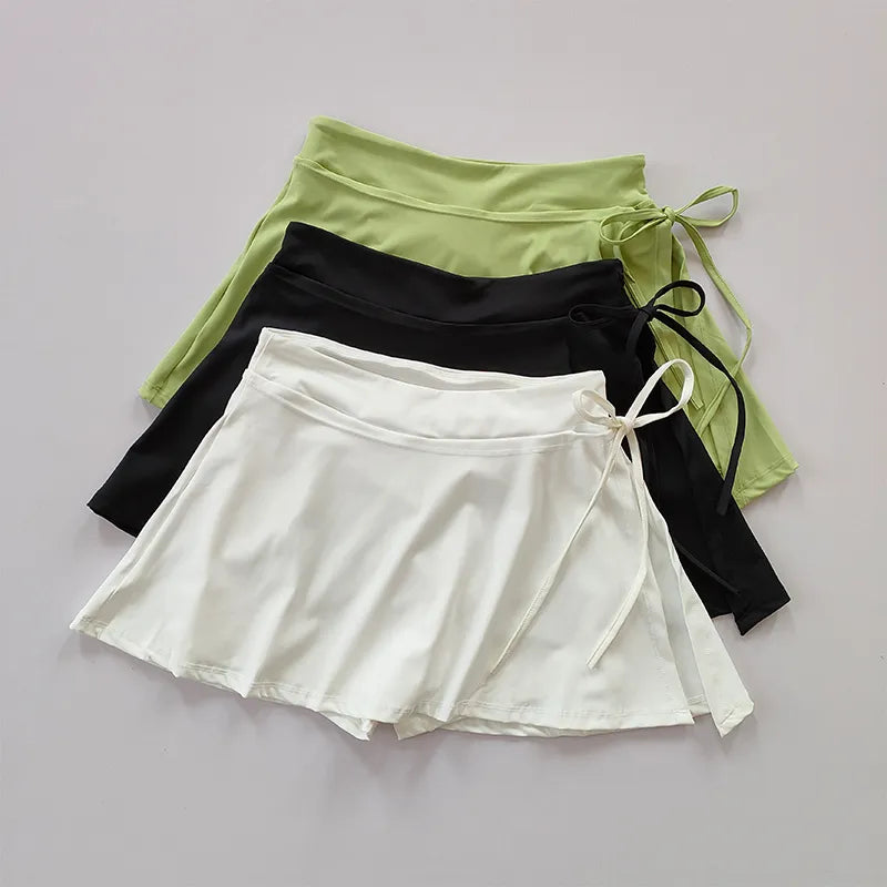 Quick-Drying Sports Yoga Skirt: Badminton Tennis Skirt with Side Split Strap - Half-Body Pants with Pockets for Outwear