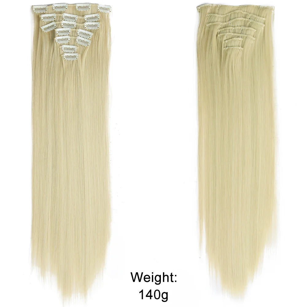 Women’s 7Pcs Hair Extensions with 16 Clips – Natural Black Straight Ombre Hairpiece