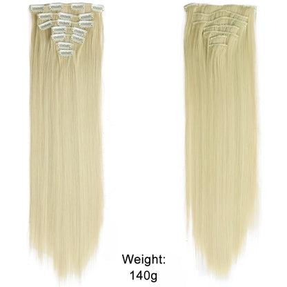 Women’s 7Pcs Hair Extensions with 16 Clips – Natural Black Straight Ombre Hairpiece