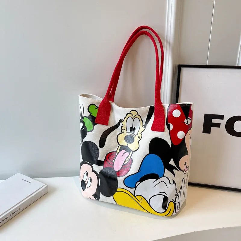 Disney Mickey Canvas Tote Bag – Large Capacity Shoulder Bag for Women & Students, Casual Handbag