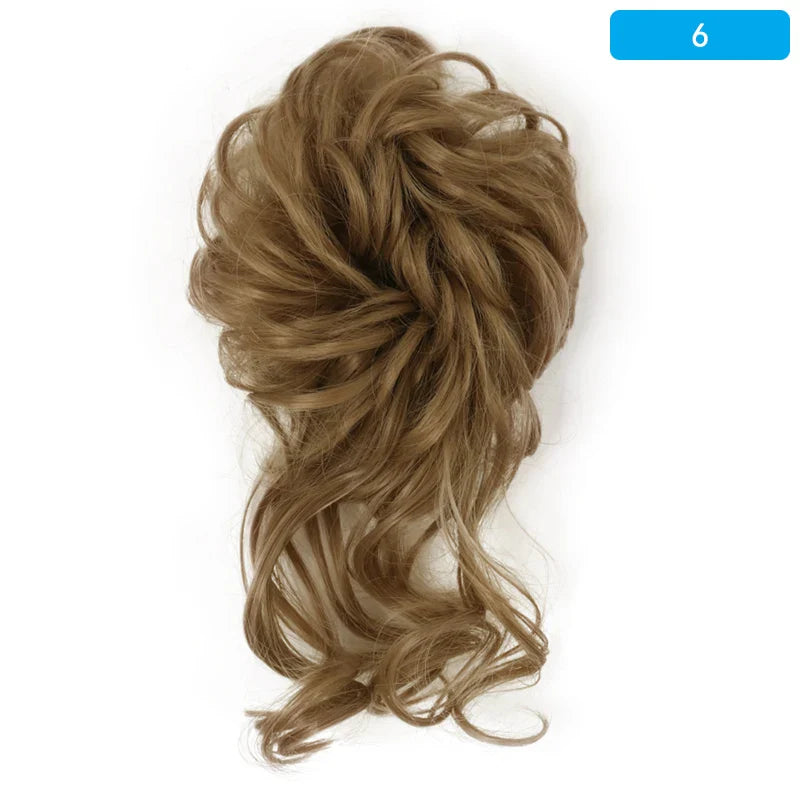 AZQUEEN Messy Bun Hair Extension – Synthetic Curly Wave Chignon Scrunchie, Elastic Band Updo Hairpiece for Women