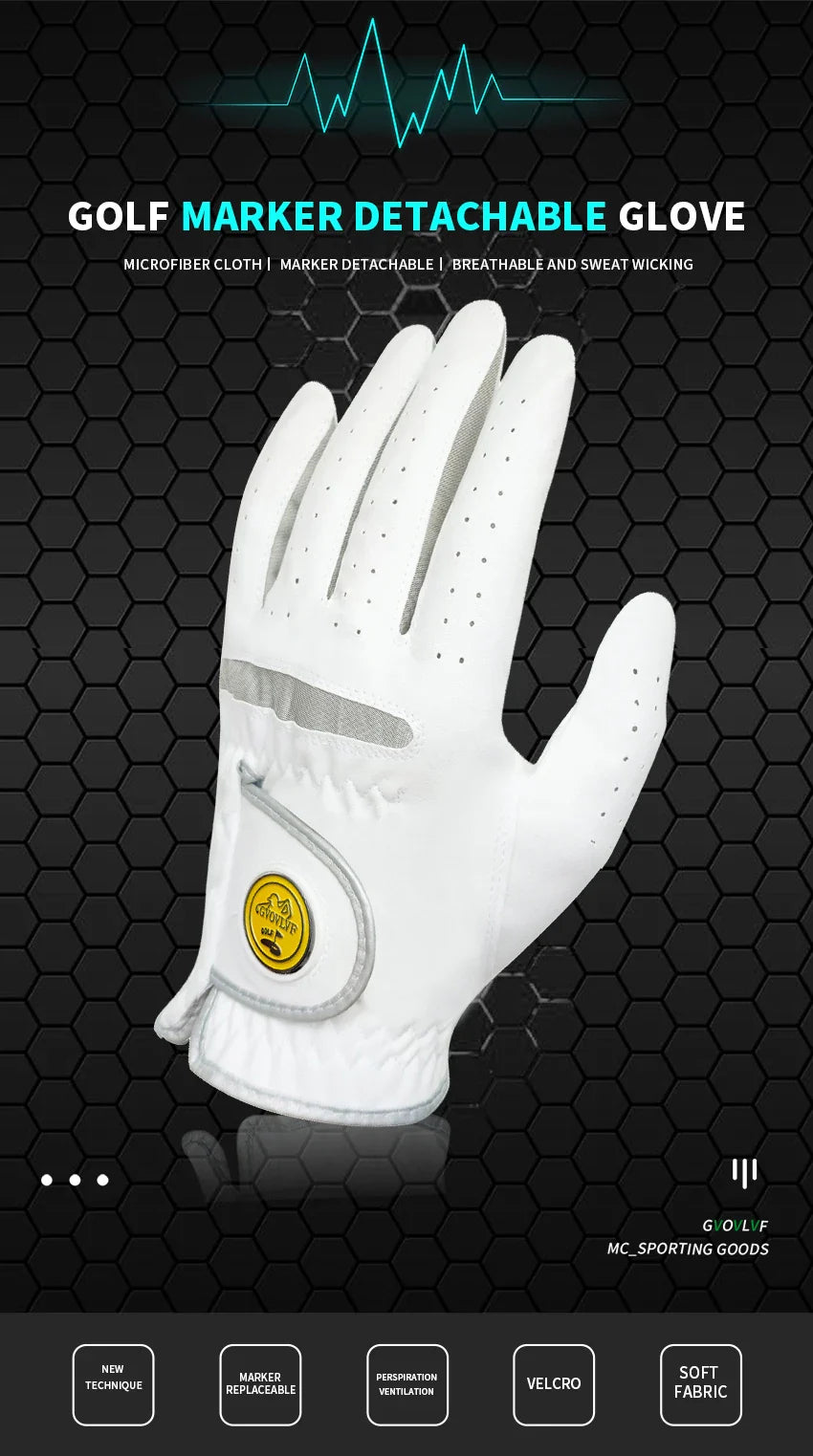 Men's Golf Glove - Breathable Micro Soft Fabric, Comfortable Fit with Magnetic Marker & Replaceable Design for Golfers