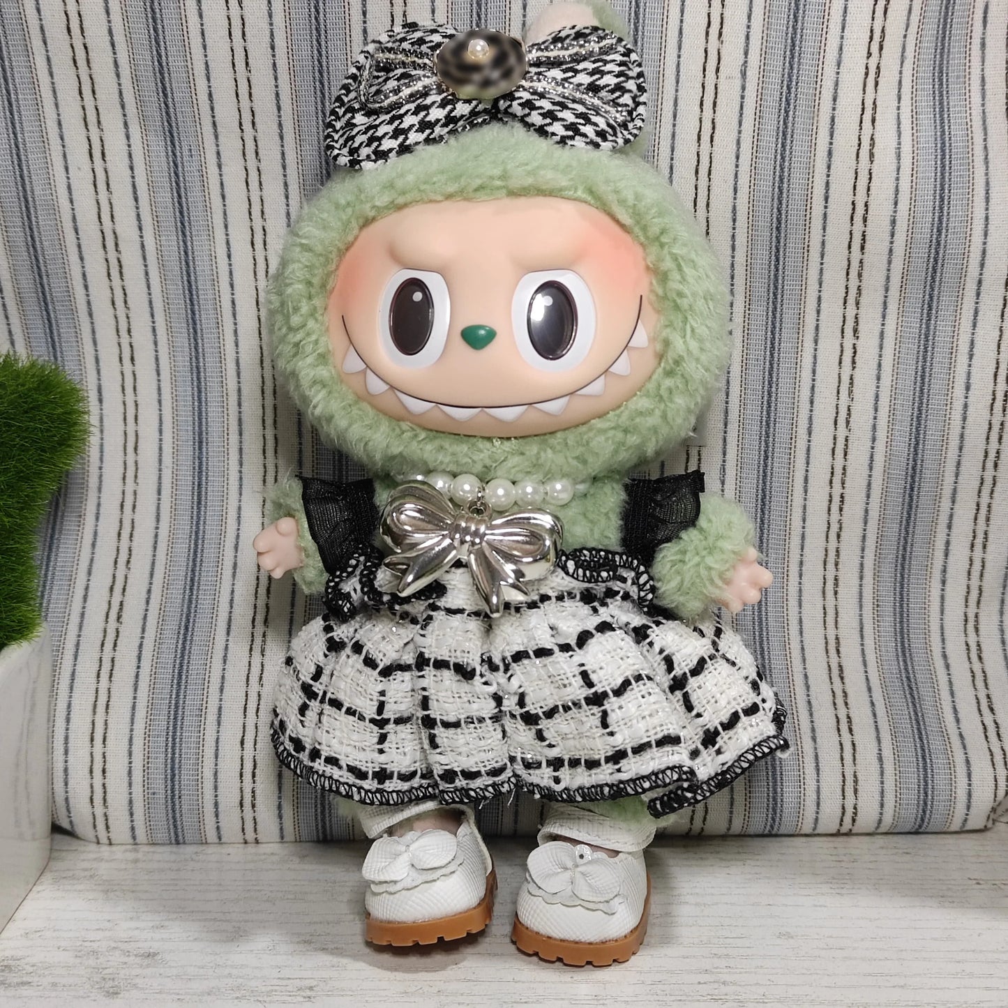 Labubu Doll Clothes Outfit — Black & White Plaid Dress Set | Mini Doll Clothing Accessories | DIY Girl Gift