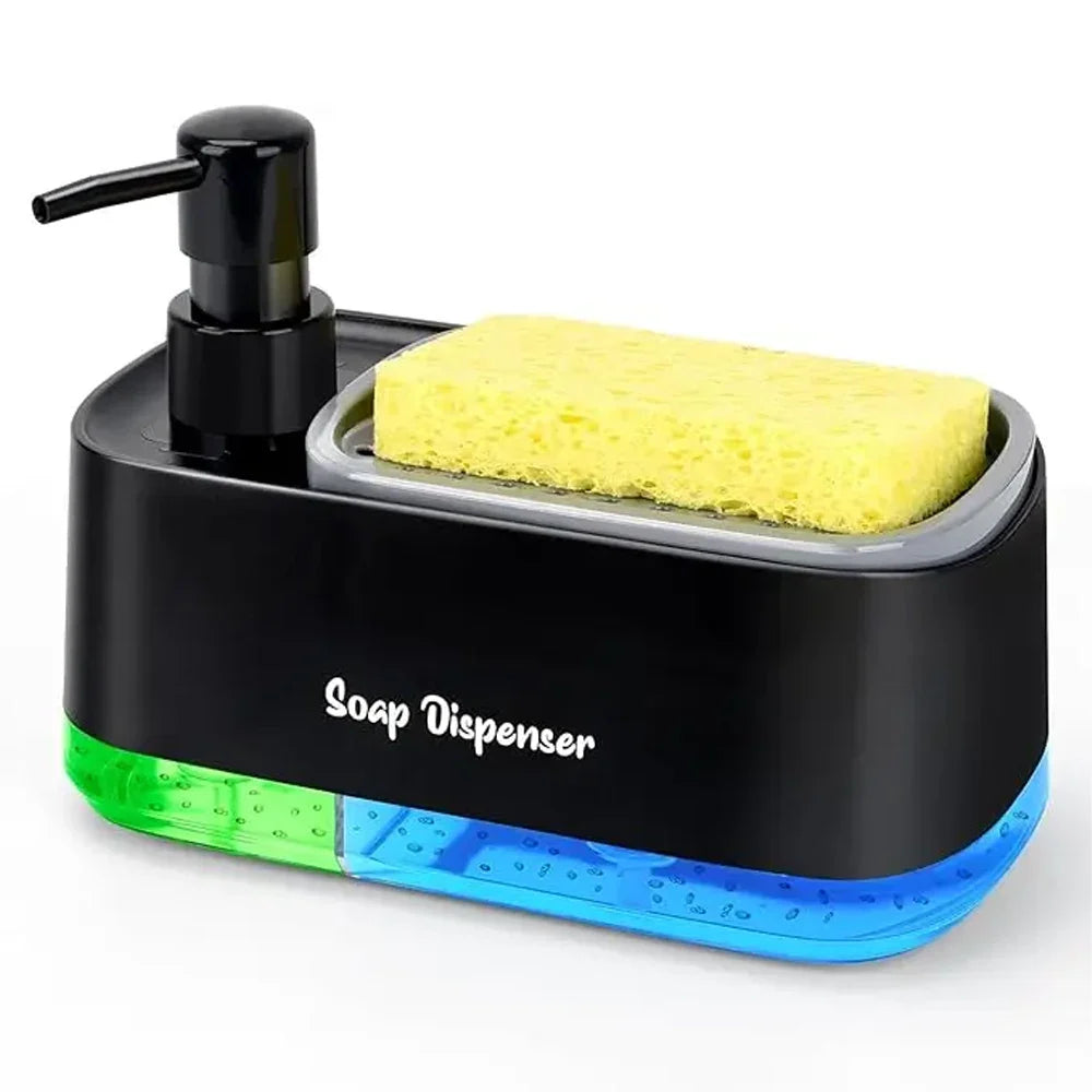 2-in-1 Hand & Dish Soap Dispenser Set — Countertop Soap Pump with Detergent Dispenser & Sponge Holder for Kitchen Sink
