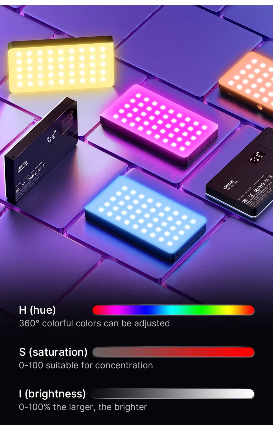 Ulanzi VL120 Full Color RGB Video Light – Dimmable 2500K-9000K LED Photography & Vlog Fill Light for Cameras