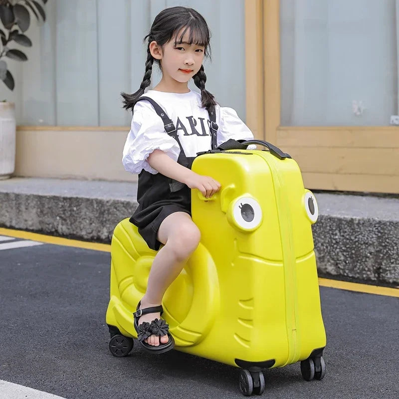 Cartoon Kids Ride-On Suitcase with Wheels – 20/24 Inch Rolling Trolley Luggage for Children, Travel Bag & Gift