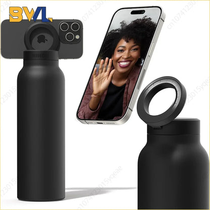 24oz Stainless Steel Insulated Sports Bottle – Vacuum Water Mug with Magnetic Phone Holder, Outdoor Gym Travel Drink Cup