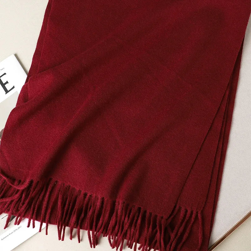 62-Color Solid Women’s Winter Scarf — Thick Warm Cashmere Pashmina Shawl with Tassels, Outdoor Luxury Wrap, Windproof Fashion Scarf
