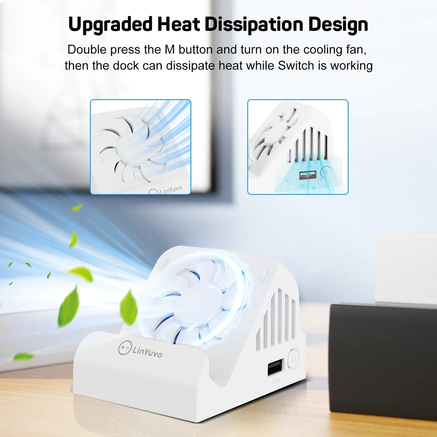 LinYuvo Switch TV Dock with Cooling Fan – Portable Stand, 4K HDMI Adapter & USB 3.0 Charging Station KD04