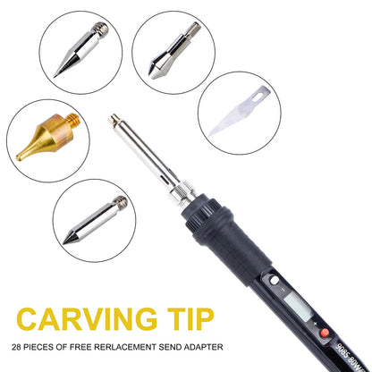 JCD 80W Electric Engraving & Soldering Pen – Wood Burning Pyrography Kit with 28 Craft Tips (908S)