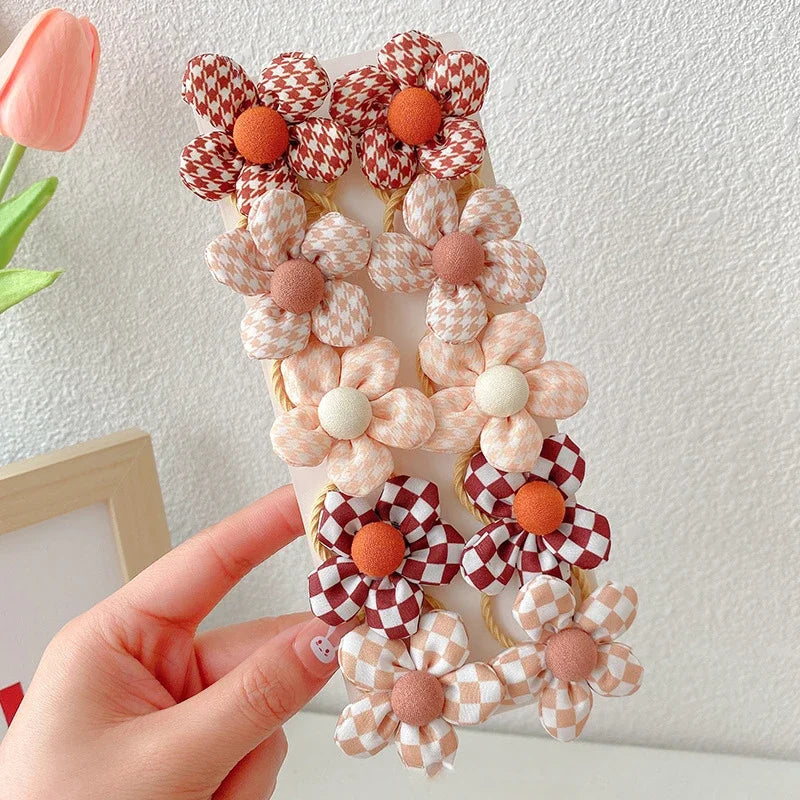 10 Pcs Baby Girl Flower Hair Bands Set – Cute Colorful Soft Scrunchies Ponytail Holders for Kids