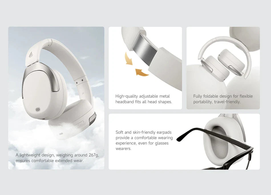 Edifier W830NB Wireless Bluetooth 5.4 Headphones | Active Noise Cancelling Hi-Res Over-Ear Headset, LDAC, Foldable, 94H Playtime