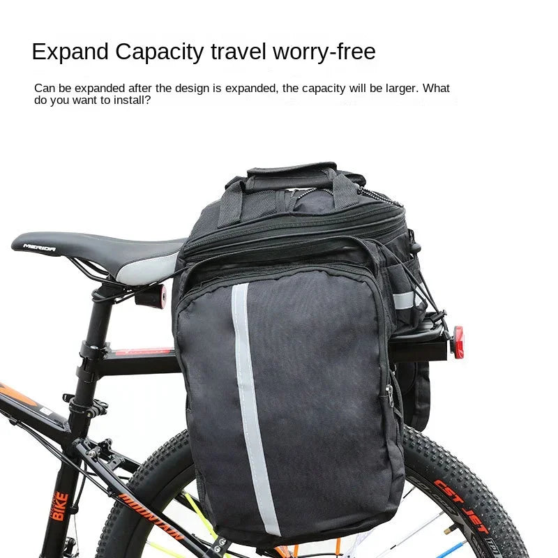 3-in-1 Waterproof Bike Trunk Bag — Large Capacity MTB & Road Bicycle Rear Seat Rack Panniers, Travel Luggage Carrier