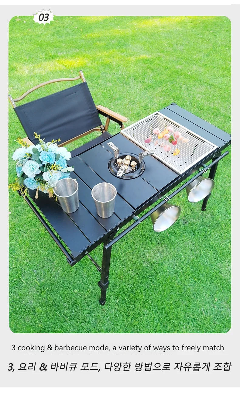 Lohascamping Lightweight Camping Folding Table – Multifunctional IGT Roll Table with Adjustable Legs for BBQ & Desktop Burner