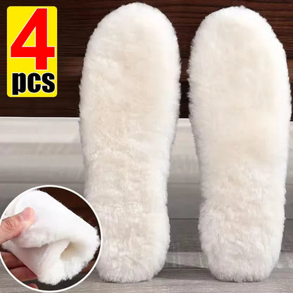 Unisex Sheepskin Wool Insoles — Natural Fur Winter Shoe Pads for Men, Women & Children