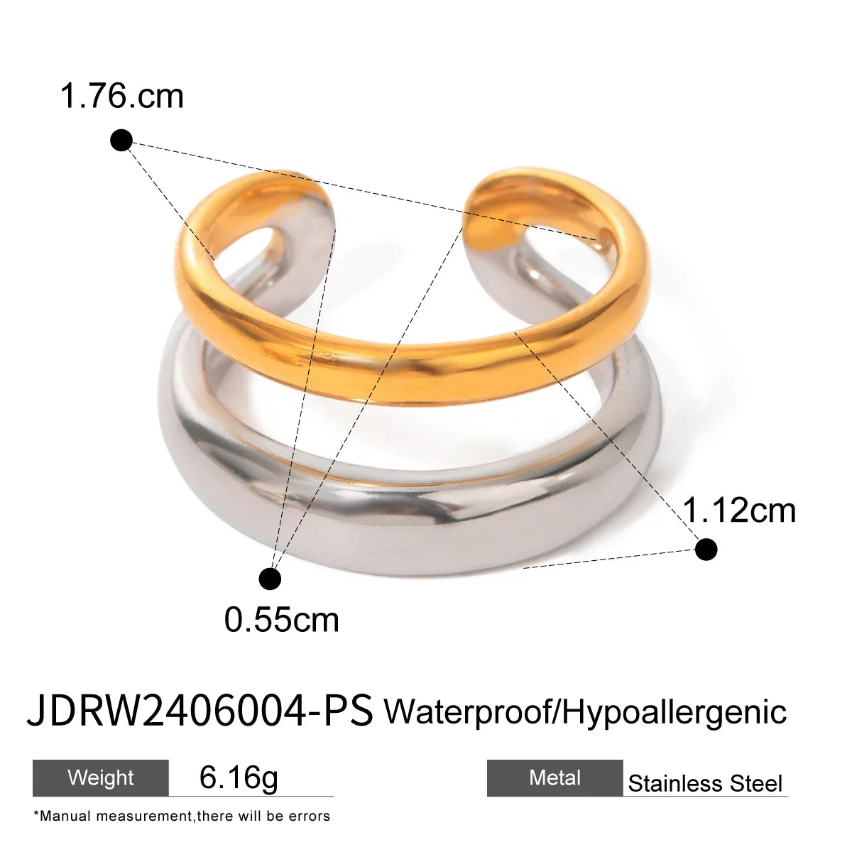 Vintage 18K Gold Plated Stainless Steel Ring – Double Line Irregular Open End Jewelry for Women