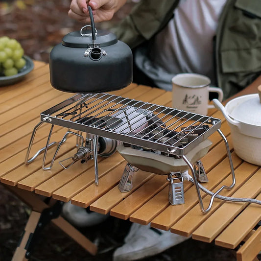 Multifunction Folding Campfire Grill Stand - Portable Camping Grill Grate for Outdoor Cookware - BBQ Rack & Gas Stove Bracket