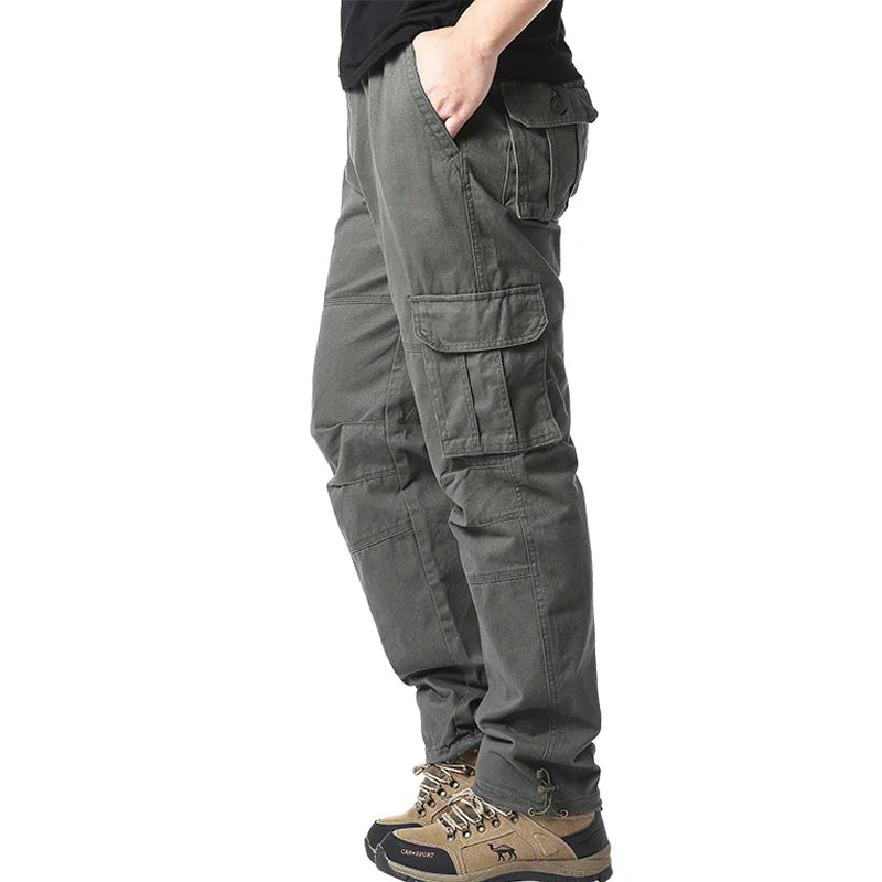 Men's Large Pocket Loose Overalls — Outdoor Sports & Tactical Jogging Pants with Elastic Waist, Pure Cotton Casual Workwear