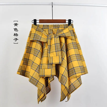 Summer Casual Retro Women’s Mini A-Line Skirt – Blue White Lattice Bow-Knot Elastic Waist Short Skirt