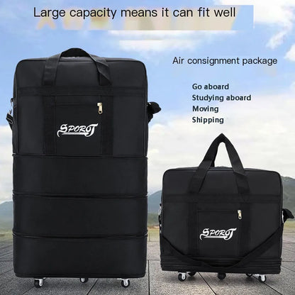 Expandable Foldable Wheeled Travel Trolley Bag – Versatile Unisex Black Luggage Suitcase for Weekend & Overnight Trips