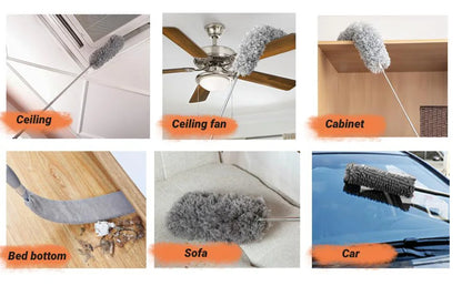 280cm Extendable Microfiber Duster — Telescopic Dust Cleaner Brush for Mites, Gaps & Home Cleaning
