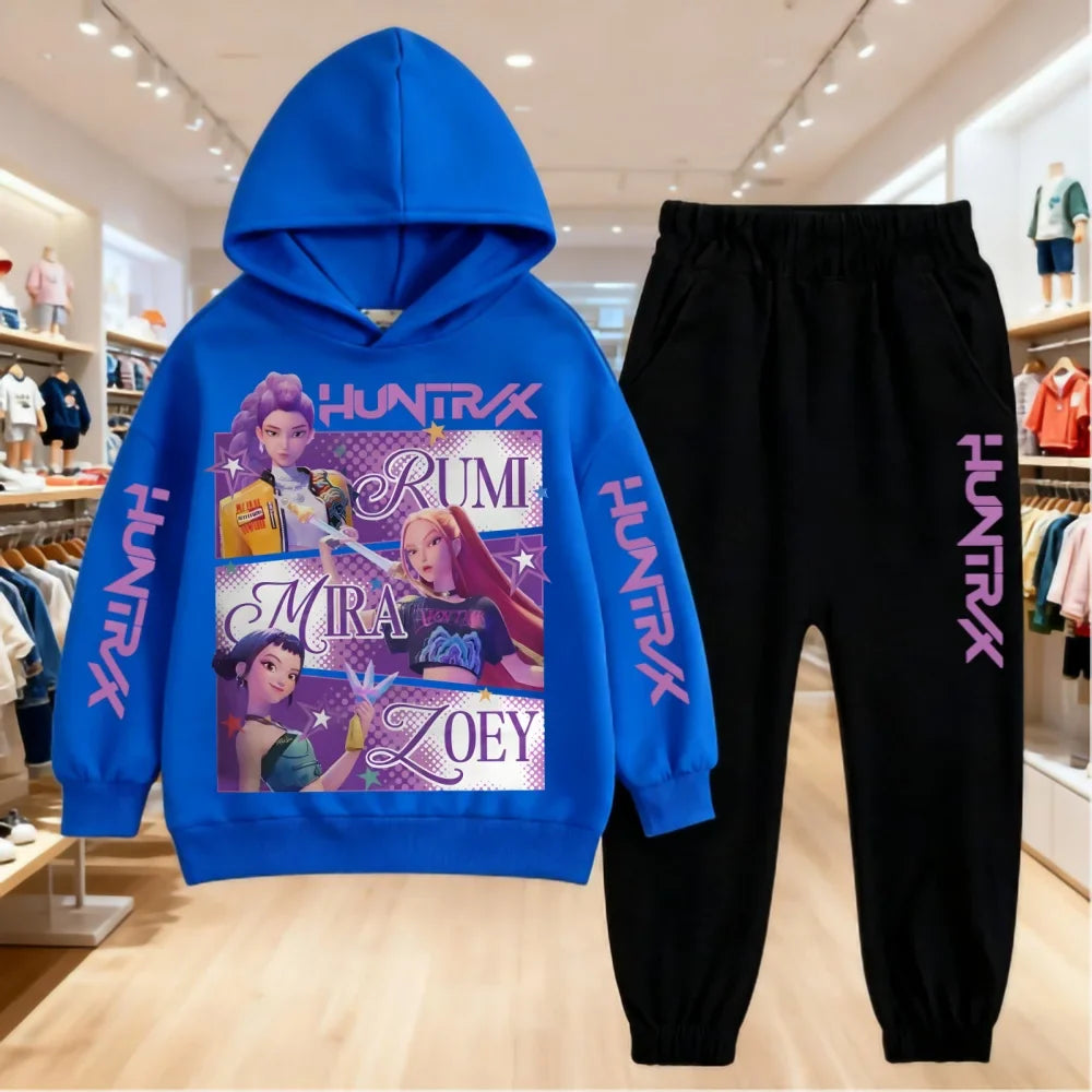 2025 KPop Demon Hunters Kids Hoodie Set – 2-Piece Boys and Girls Tracksuit with Sweatshirt and Pants, Autumn Clothing