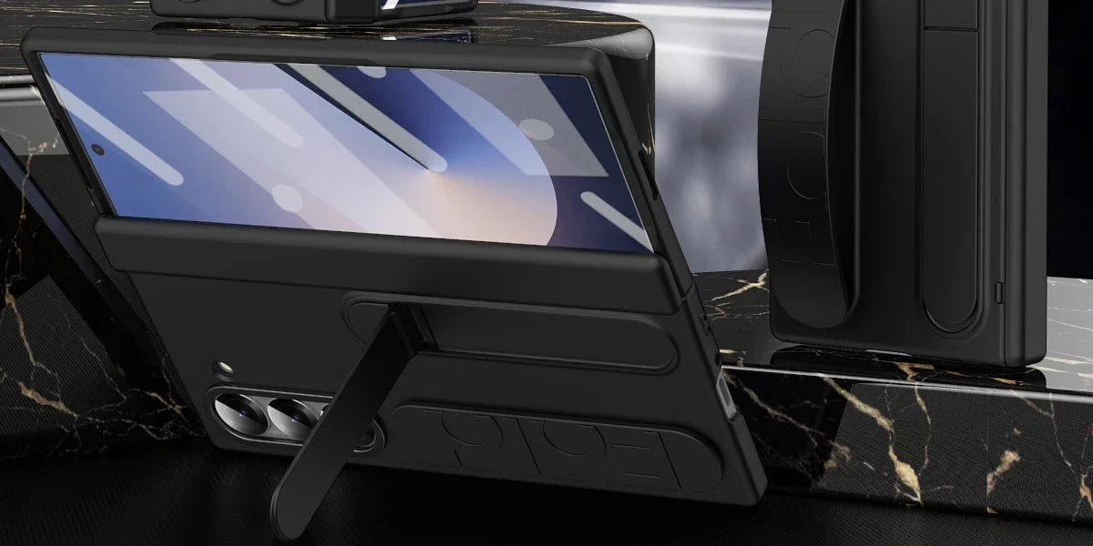 Original Silicone Grip Phone Case for Samsung Galaxy Z Fold 4-7 – Stand & Hinge Protective Cover with Glass Film