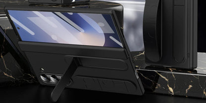 Original Silicone Grip Phone Case for Samsung Galaxy Z Fold 4-7 – Stand & Hinge Protective Cover with Glass Film