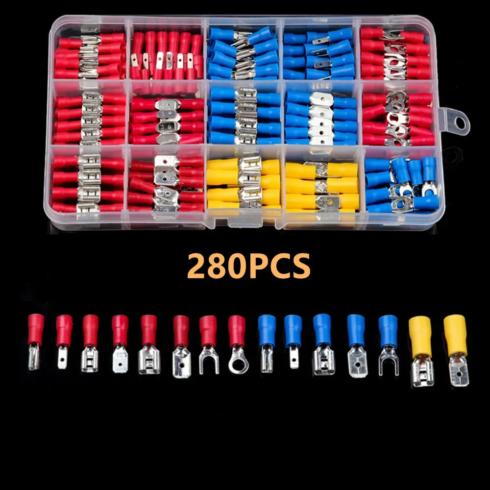 102/280/300/480PCS Assorted Wire Connector Kit – Insulated Male & Female Spade Crimp Terminals for Electrical Wiring Repairs