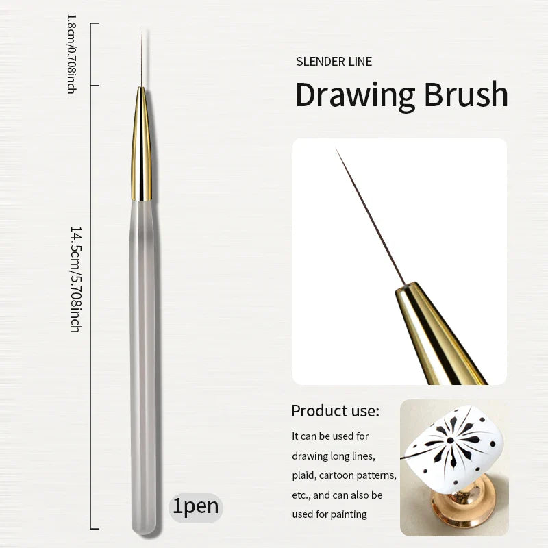 RSNAIL Nail Art Liner Brushes — 18mm Slender Long Line Painting Pen for French Stripe Nail Art, UV Gel DIY Manicure Tool