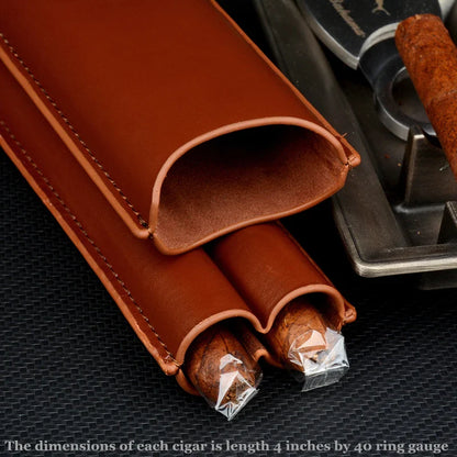 Premium Man-Made Leather Cigar Case - 2 Tube Holder, Mini Travel Humidor Box, Portable Accessory for Cohiba Cigars