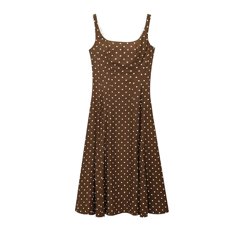 Elegant Women’s Polka Dot Maxi Dress – Chic Sleeveless Round Neck High Waist Slim Fit Vestido for Party & Street, 2025 New