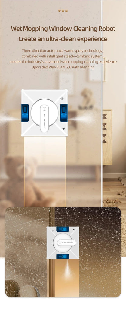 Liectroux YW509 Window Cleaning Robot - Dual Water Spray, Smart Navigation, Laser Sensor - For Home Glass, Floor and Wall Cleaning