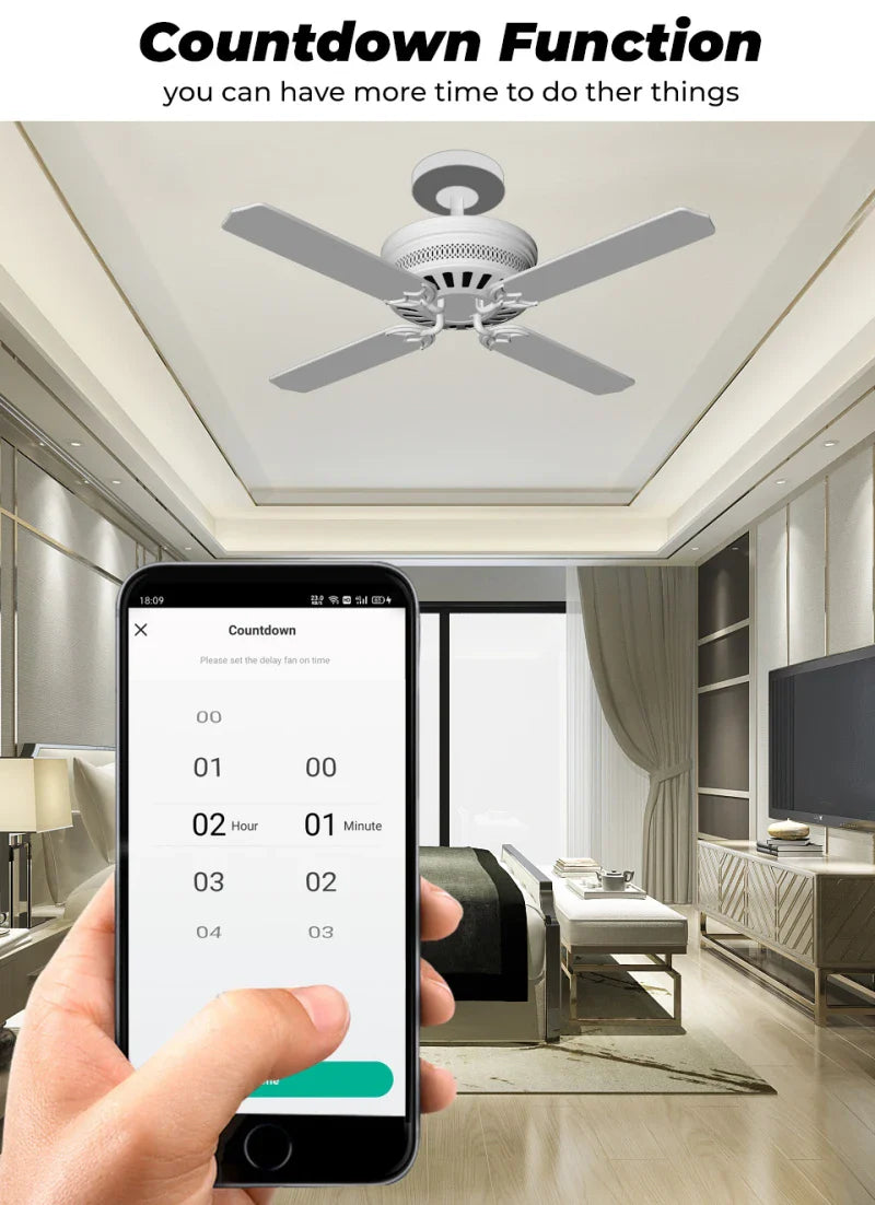 Tuya WiFi Mini Smart Fan Speed Controller – DIY Ceiling Fan Switch, Remote & Voice Control, Alexa & Google Home Compatible