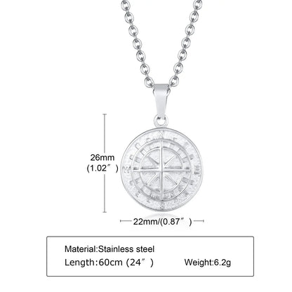 Vnox Layered Necklace for Men - Sailing Compass Pendant with Stainless Steel Cuban Figaro Wheat Chain, Casual Retro Style