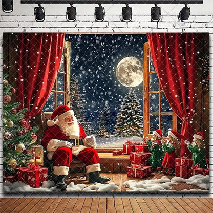 Merry Christmas Backdrop 2026 – Santa, Snowman & Xmas Tree Background for Family Party, Baby Shower & Photo Props