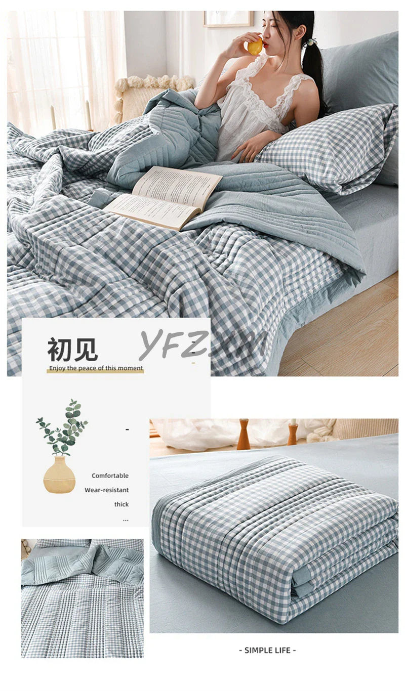 Quilted Spring Summer Quilt – Soft, Lightweight & Breathable Duvet for Queen Size, Comfortable & Washable