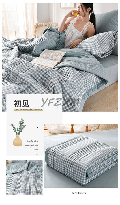 Quilted Spring Summer Quilt – Soft, Lightweight & Breathable Duvet for Queen Size, Comfortable & Washable