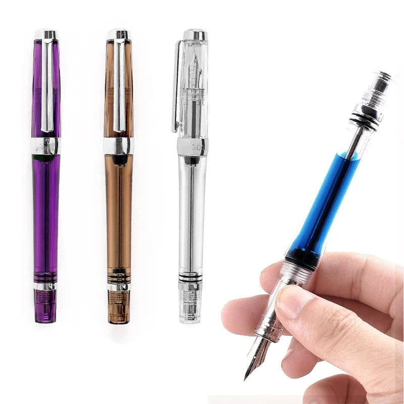 Yongsheng 3013 Transparent Resin Fountain Pen – Vacuum Negative Pressure, EF/F Tip for Calligraphy & Student Practice