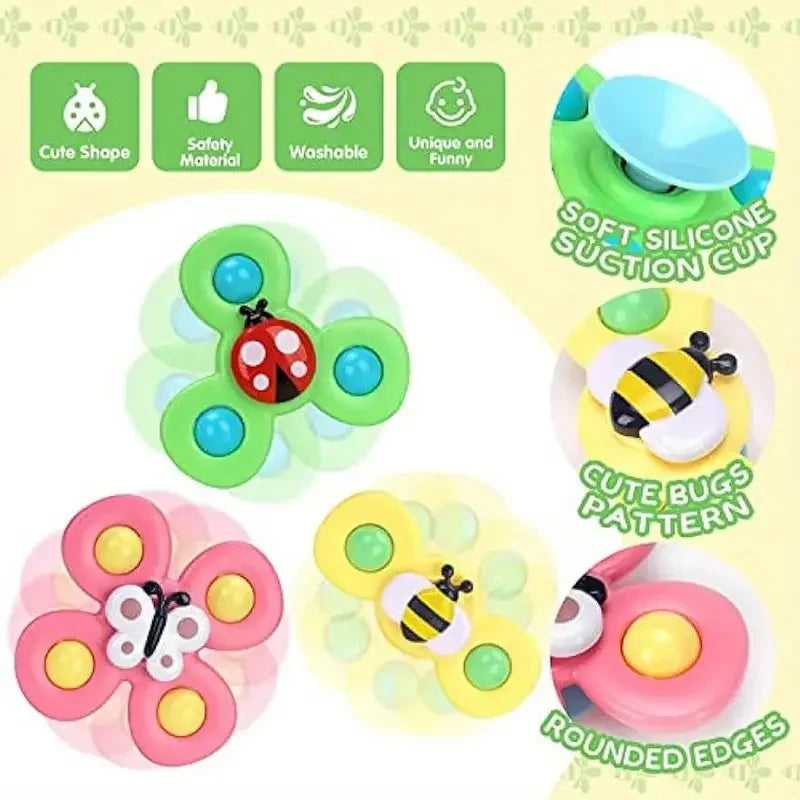 Interactive Bug Flower Suction Cup Toy - Cartoon Spinning Educational Baby Fun Play Activity Toy