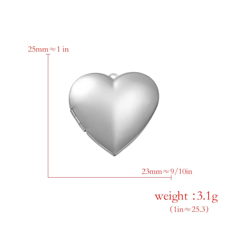 Stainless Steel Photo Locket Charms - 5-Piece Heart, Round & Square Memory Pendant Set