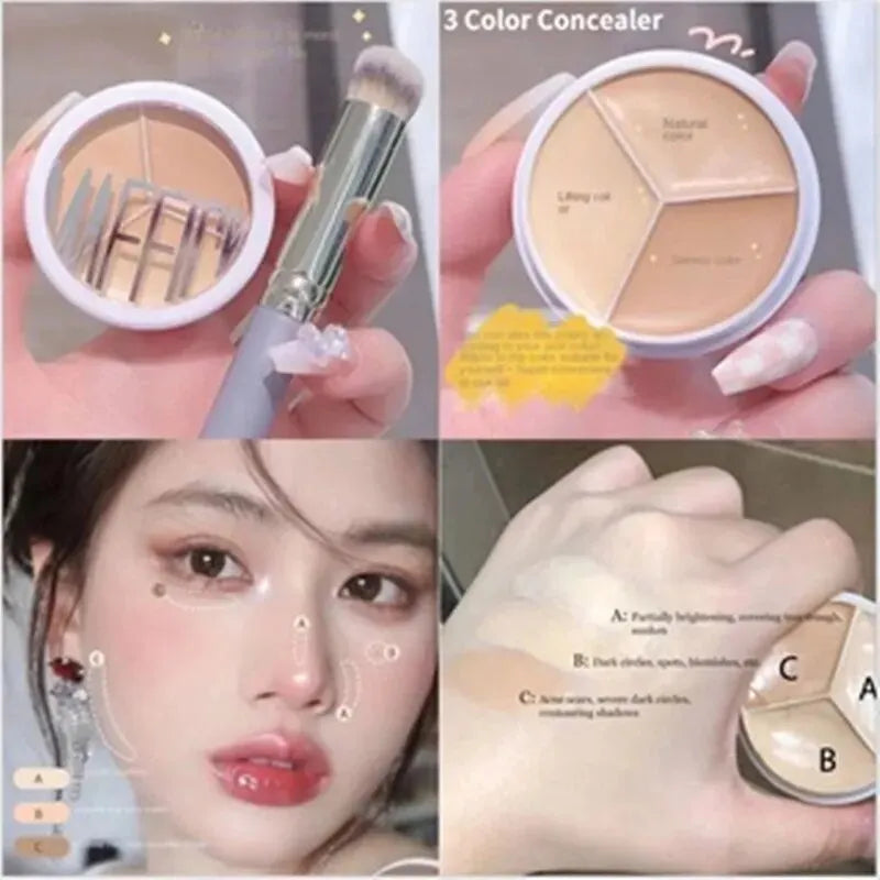 3-Color Concealer Palette - Professional Face Makeup Corrector for Dark Circles, Blemishes & Skin Tone Coverage